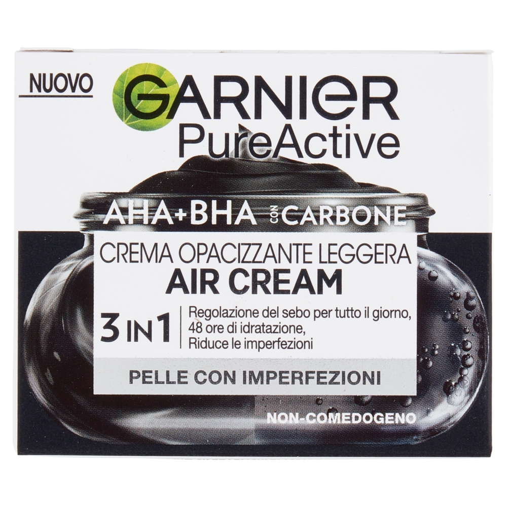 Garnier PureActive Air Cream AHA+BHA con Carbone - Crema Opacizzante Leggera 50 ml